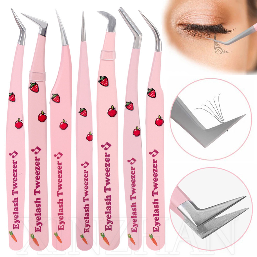 Dụng cụ trang điểm mắt chuyên nghiệp - 7 loại Nhíp lông mi giả - Nhíp hỗ trợ bằng thép không gỉ màu hồng - Kẹp lông mi - Chống tĩnh điện, Độ chính xác cao - Để mở rộng lông mi