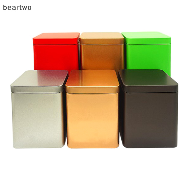 < Beartwo > 1 Cái Lon Trà Hộp Bảo Quản Bao Bì Kim Loại Vuông Lọ thiếc Nhỏ Đẹp
