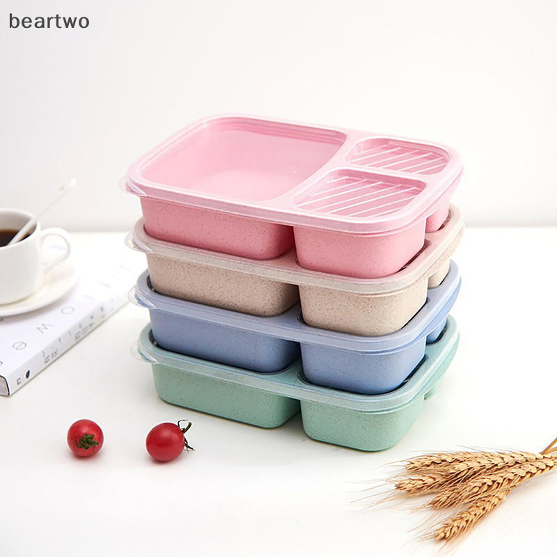 < Beartwo > Hộp cơm trưa rơm lúa mì ba ngăn Bộ đồ ăn vi sóng Hộp đựng trái cây Hộp cơm trưa Dã ngoại Trường học Văn phòng Di động Bento Đẹp