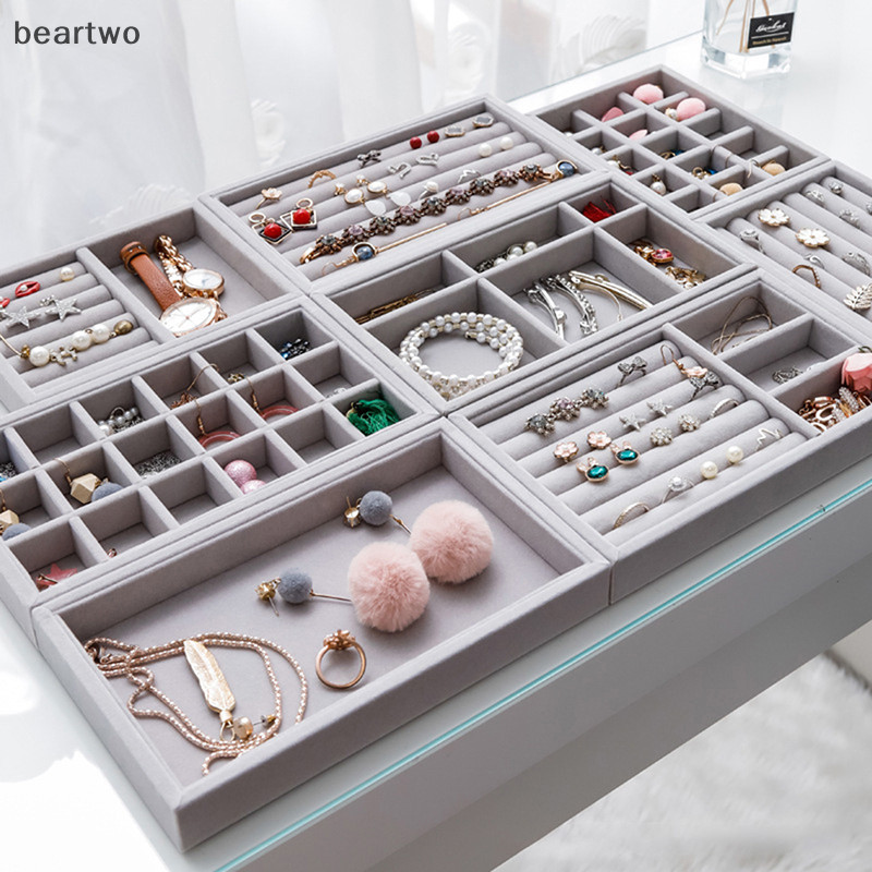 < Beartwo > Hộp đựng khay trưng bày trang sức nhung Bán hàng hấp dẫn Giá đỡ trang sức tinh tế có thể xếp chồng lên nhau Đẹp