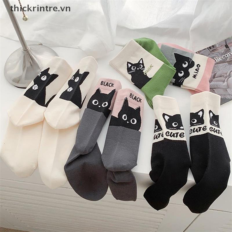 THI Hoạt Hình Dễ Thương Màu Sắc Phù Hợp Với Tất Cotton Polyester Giữa Ống Tất Thoáng Khí Hấp Thụ Mồ Hôi Thể Thao Tất Ngọt Ngào Học Sinh VN