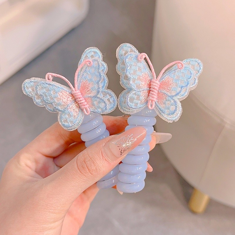 Trẻ Em Phong Cách Mới Bướm Điện Thoại Dây Tóc Đàn Hồi Cao Băng Đô Bé Gái Buộc Bím Tóc Xoăn Phụ Kiện Tóc