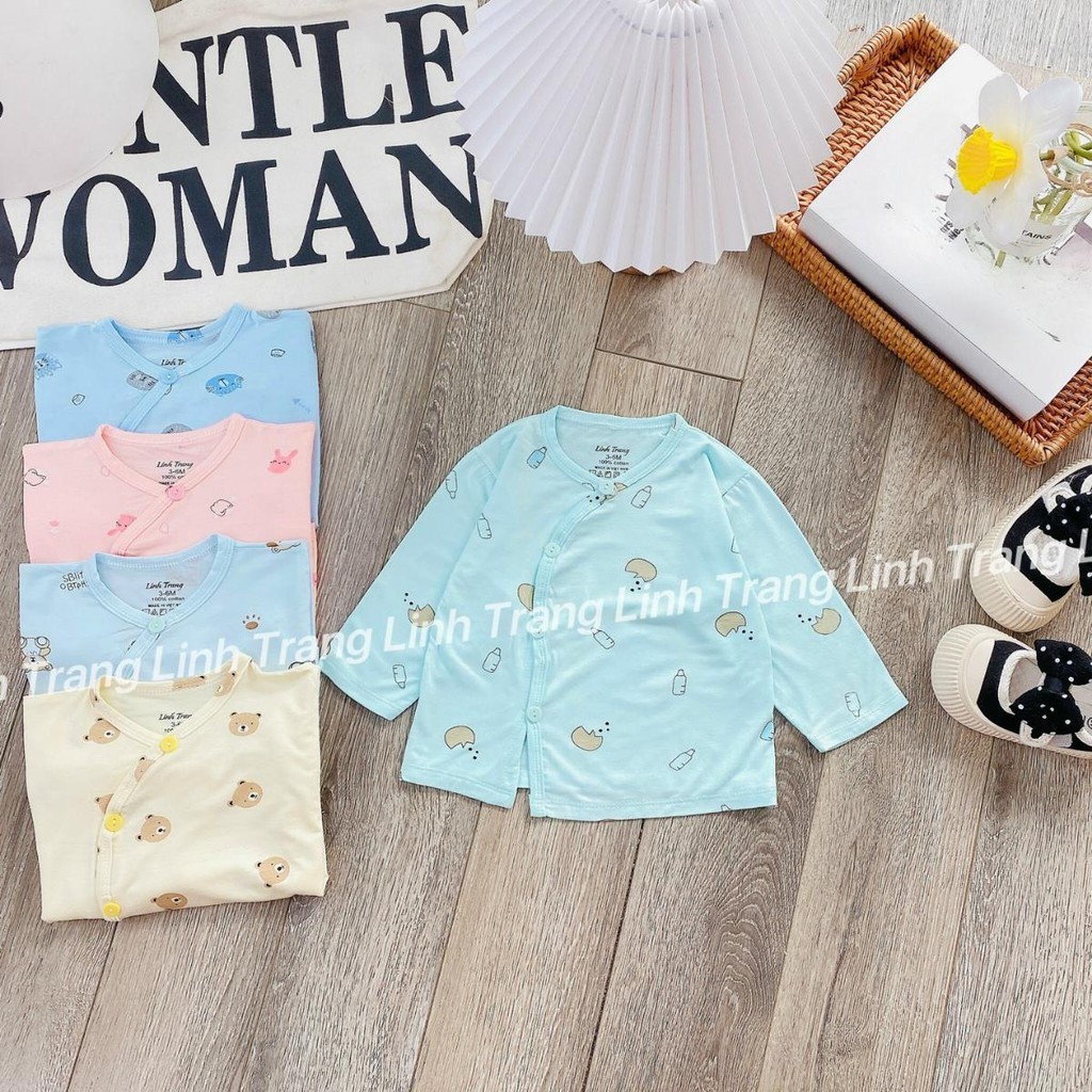 Set 3 - Set 5 Áo dài tay sơ sinh chất thun lạnh phối màu LT in hoạ tiết cho bé 0 - 9 tháng Đậu Đậu Store AL007