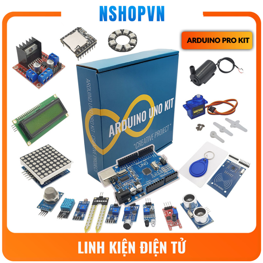 Bộ KIT học lập trình Arduino UNO R3 PRO KIT có code mẫu, hỗ trợ kĩ ...