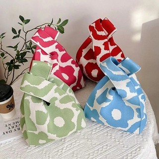 Túi đeo tay thắt nút Mini dành cho nữ Handmade Túi xách dệt kim thông thường Túi Tote kẻ sọc màu Túi Tote sinh viên Túi mua sắm tái sử dụng