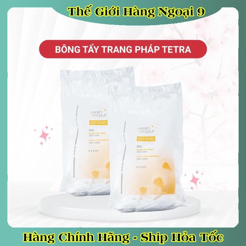 Bông Tẩy Trang Pháp Tetra Medical Carrés De Coton 500/600 miếng Le Soin Làl'état Pur của Pháp