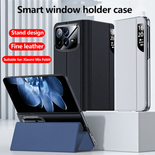 Ốp điện thoại da Window View cho Xiaomi Mix Fold 4 Smart Sleep Awake Flip Cover