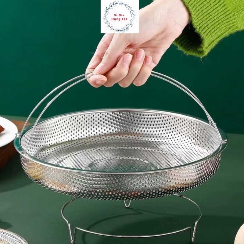 Rổ Hấp Bằng Thép Không Gỉ Đa Chức Năng Có Tay Cầm Cho Nhà Bếp 20cm (H60)