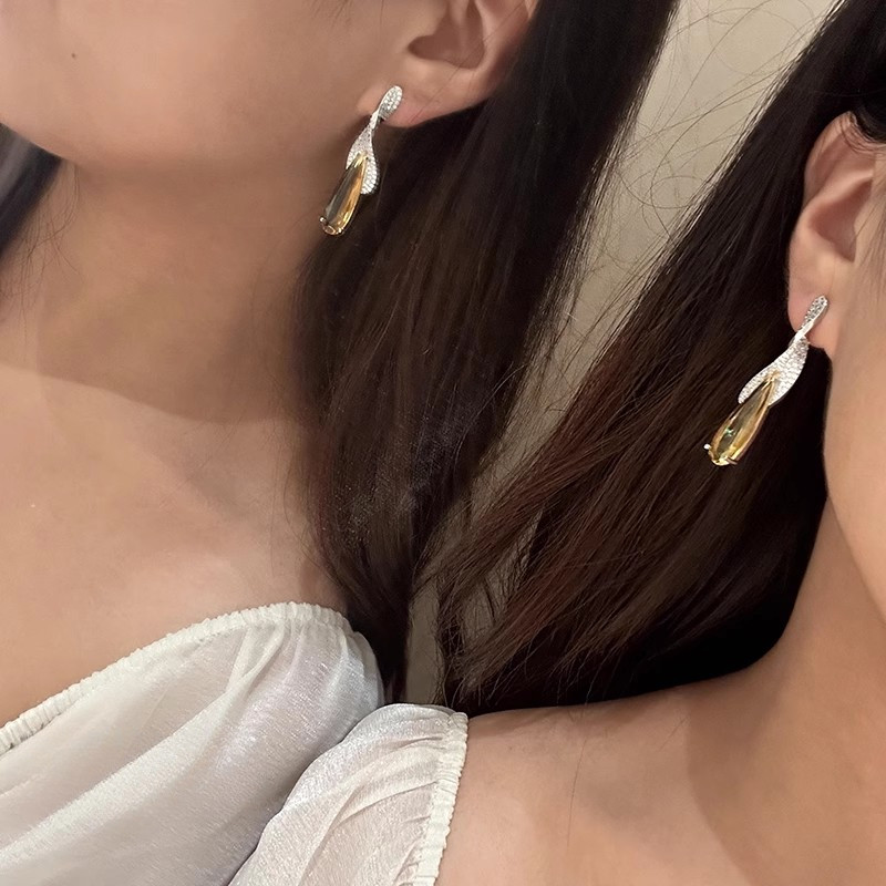 Bông tai mặt dây chuyền lá Zircon Nữ nhẹ nhàng Bông tai thời trang tính khí sang trọng