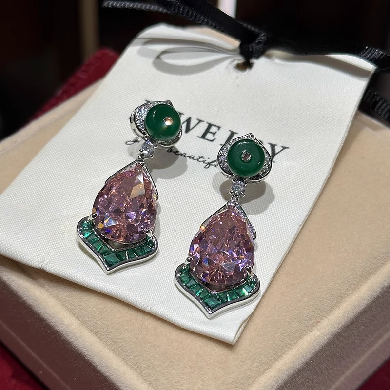 Phong Cách Mới Zircon Bông Tai Hình Giọt Tinh Tế Bông Tai Sang Trọng Thanh Lịch Màu Hồng Sang Trọng Đính Kim Cương Đính Lông
