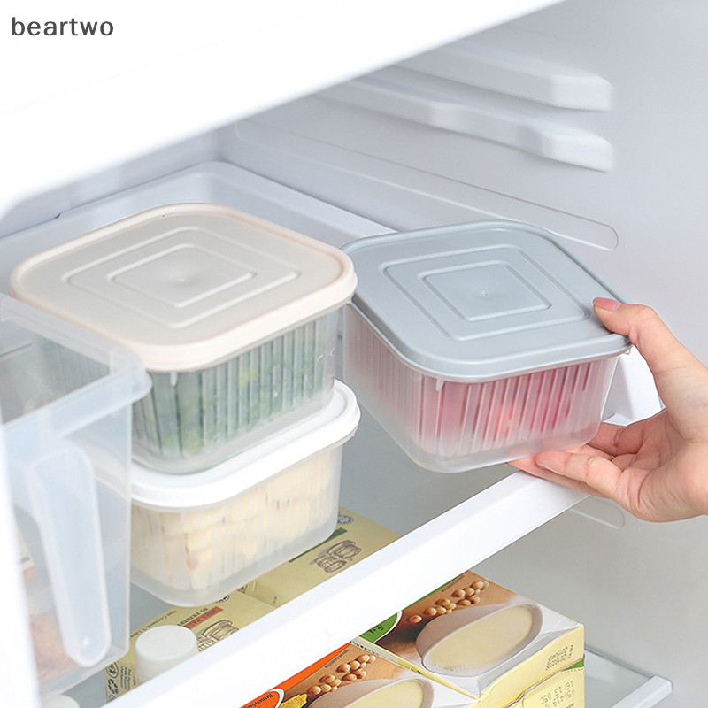 < Beartwo > Giỏ thoát nước hai lớp Hành thịt Gừng trong suốt Dụng cụ sắp xếp tủ lạnh Thực phẩm Rau quả Hộp bảo quản tủ lạnh Đẹp