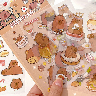 ALIK 4 Tờ Dễ Thương Capybara Mờ Dán Hoạt Hình Nhật Ký Trang Trí Thêu Sò Dán Thẩm Mỹ Văn Phòng Phẩm Đồ Dùng Học Tập VN