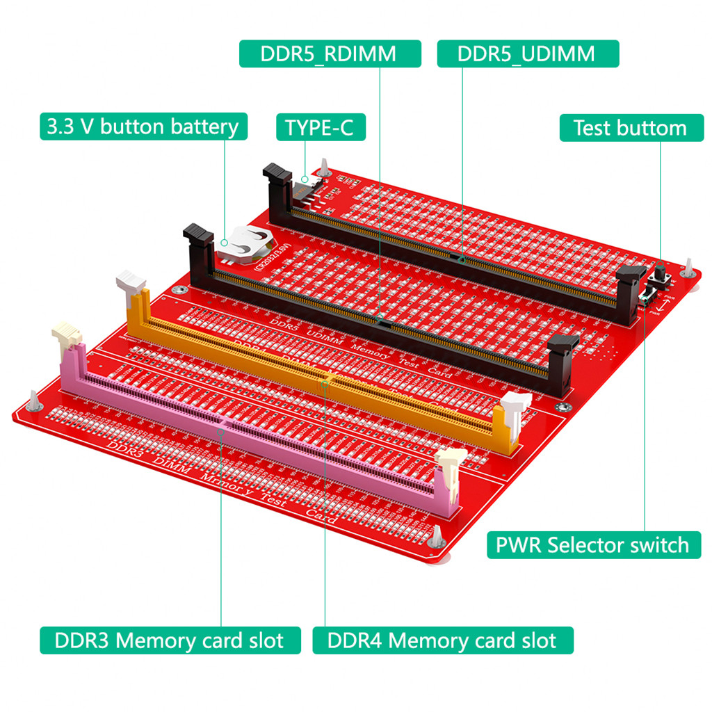 Combo JMT 3 trong 1 cho PC Máy tính để bàn DDR3 / 4 / 5 RDIMM / UDIMM Bộ kiểm tra bộ nhớ có đèn LED