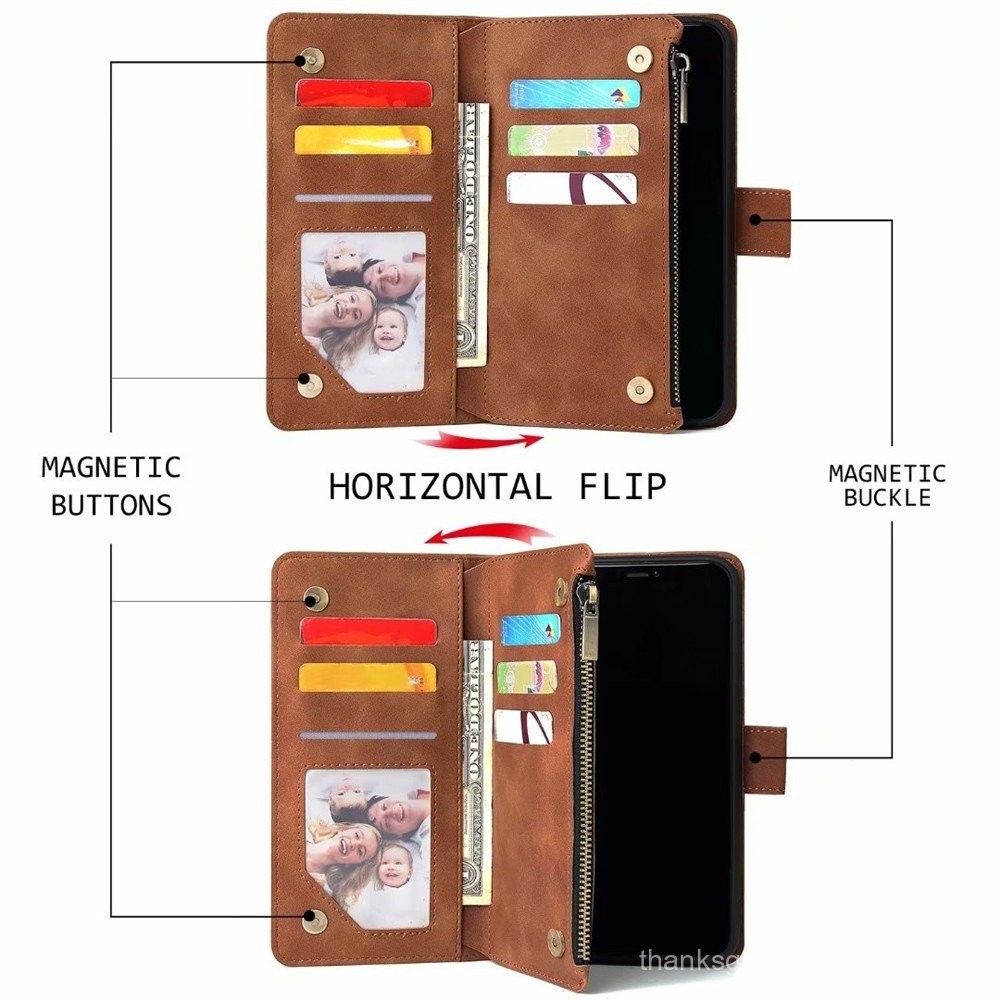 Ốp cho Samsung Galaxy Note 20 Ultra 10 Plus 9 S10 Lite S10E S20 FE S24 A54 A55 A35 A53 Ốp lật Ví Da PU Có Khóa Kéo Giá đỡ điện thoại chống sốc Silicon TPU khe đựng thẻ Stan