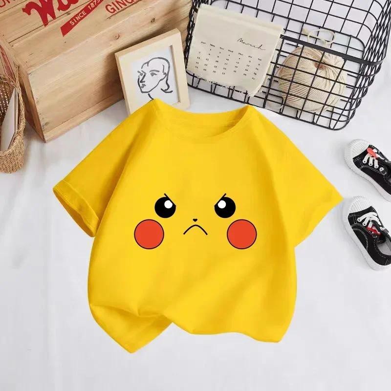 Áo thun trẻ em Pokemon Pikachu dễ thương mùa hè tay ngắn in hình ngộ nghĩnh cho bé trai và bé gái Áo thun trẻ em