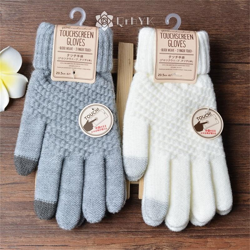Qrhyk Nữ Mùa Đông Màn Hình Cảm Ứng Găng Tay Ấm Co Giãn Đan Găng Tay Full Ngón Tay Guantes Mới