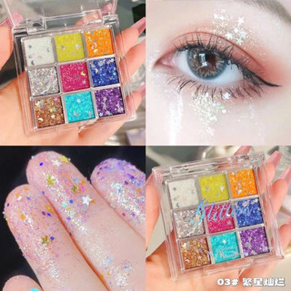 Bảng Phấn Mắt 9 Màu Sequin, Khay Nhũ Mắt Kim Tuyến Trang Điểm Lấp Lánh HaminStore