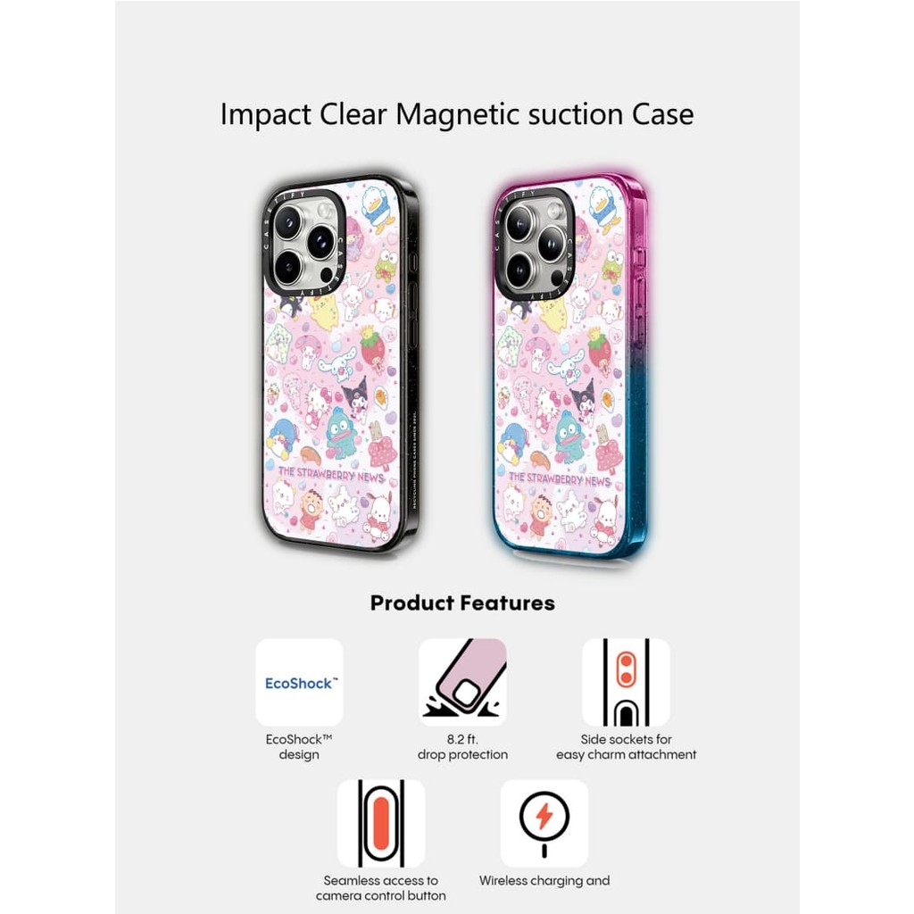 Casetify X The Strawberry News Ốp lưng Acrylic cứng hút từ tính cho Apple IPhone 12 13 14 15 16 Pro Max Plus có hộp