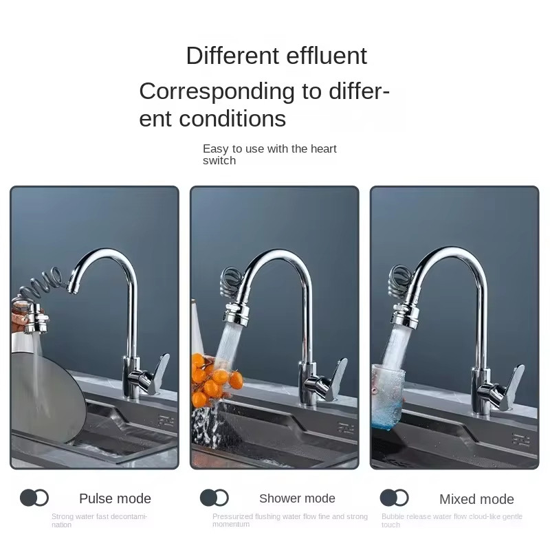 Vòi bếp kéo đa năng 3 chế độ bằng thép không gỉ 360°Xoay Kéo Ra Vòi Bồn Rửa Nước Tập Khớp Chống Bắn Hiện Vật Phụ Kiện Phòng Tắm