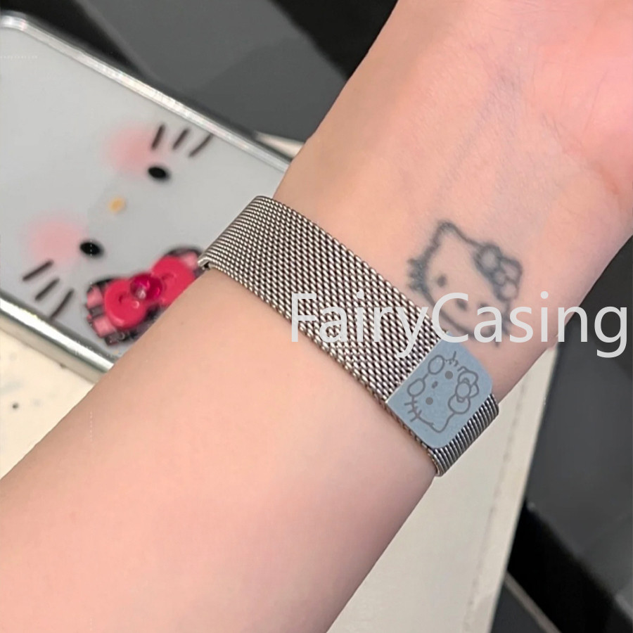 Khắc In Dây Đeo Cho Xiaomi Mi Band 10 8 9 7 6 5 4 3 Vòng Tay Nữ Bé Gái Thời Trang Lưới Kim Loại Đồng Hồ Phụ Kiện Thay Thế Miband 7 8