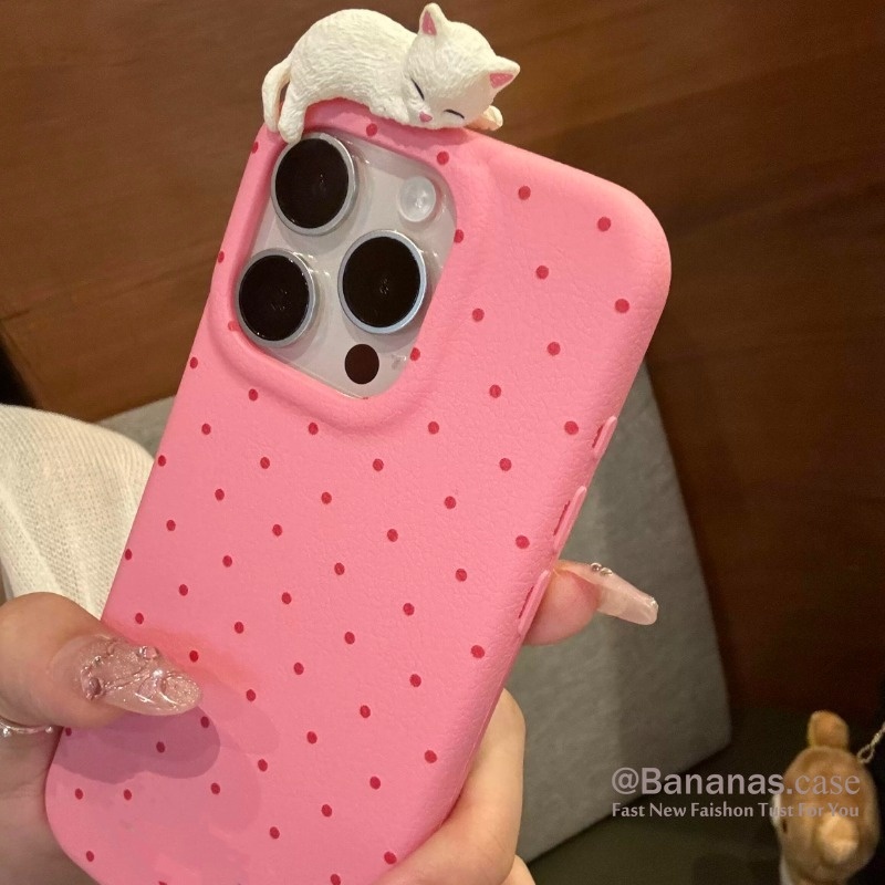 Ốp điện thoại iPhone 17 16 15 14 13 12 11 Pro Max X Xr Xs Max 3D DIY Cat Candy Color Circular Dots Ốp lưng da mềm - ảnh 5