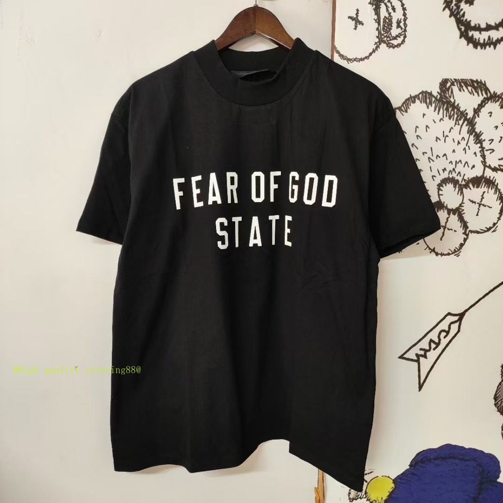 * * * * Chất Lượng Cao * * * Phong Cách Mới Cotton Nguyên Chất FOG Sợ Chúa Thời Trang Chữ Nam Nữ Cổ Cao Cổ Tròn Áo Thun Tay Ngắn