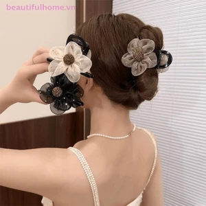 Lưới Kim Cương Giả Móng Vuốt Tóc Nữ Bé Gái Kẹp Hoa Voan Ngọt Ngào Dễ Thương Thanh Lịch Thời Trang Hàn Quốc Móng Vuốt Cua Phong Cách Kẹp Tóc [Làm Đẹp]