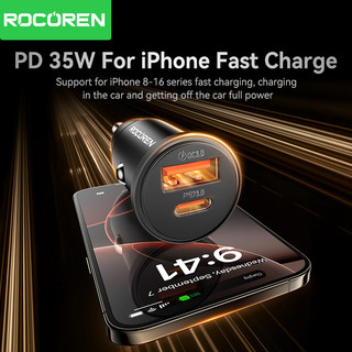 Bộ sạc xe hơi Mini USB Rocoren PD 35W QC 30W Type C USB Sạc nhanh cho điện thoại trên ô tô