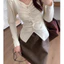 Square Collar Pleated Sweater Bottoming Shirt Women's Autumn and Winter High-Grade Chic Beautiful Western Style Fashion Inner Match Knitwear Top qoOA