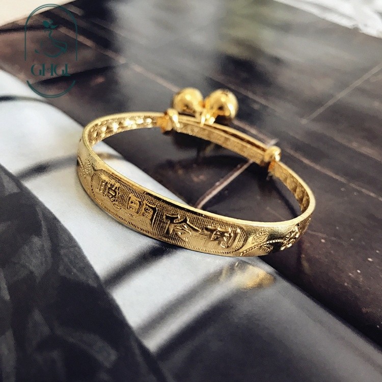 Ghgl❤️ Vòng tay trẻ em cát chuông tuổi thọ, giả vàng, quà tặng tháng một tuổi