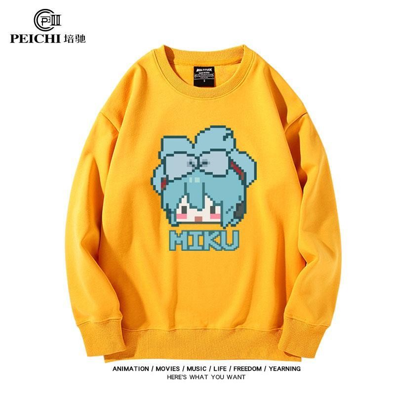 [Giao hàng trong ngày] Cotton Size Lớn Dài Tay Hatsune Miku Thu Đông Nam Nữ Plus Nhung Mỏng Phong Cách Cổ Tròn In Hình Tất Cả Trận Đấu