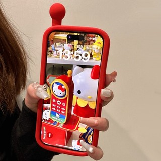Mèo Kitty Dễ Thương Màu Đỏ Cho IPhone 16 15 12 13 14 Pro Max Phim Hoạt Hình Kitty Ốp Lưng Điện Thoại Cảm Ứng Sáng Tạo Vỏ Mềm