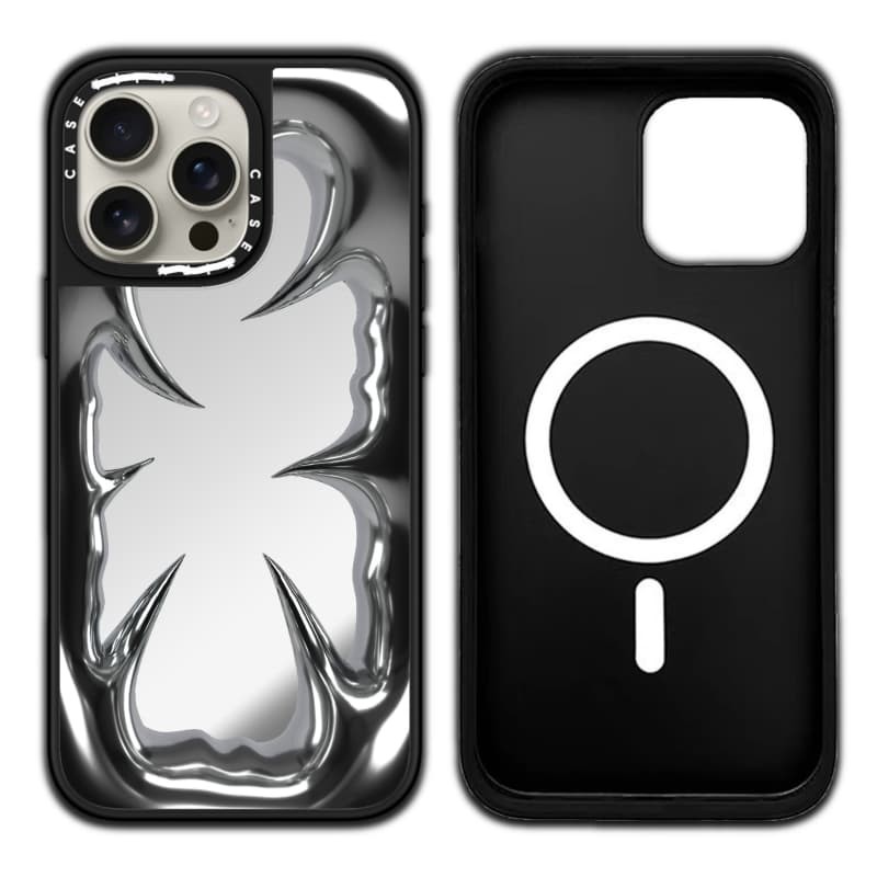 CASECASE X Vỏ Khung Nghiền Kim Loại Hút Từ Tính Đen & Bạc Gương iPhone IPhone 16 15 14 13 12 Pro Max Plus Ốp Lưng Cứng Có Hộp Khắc logo