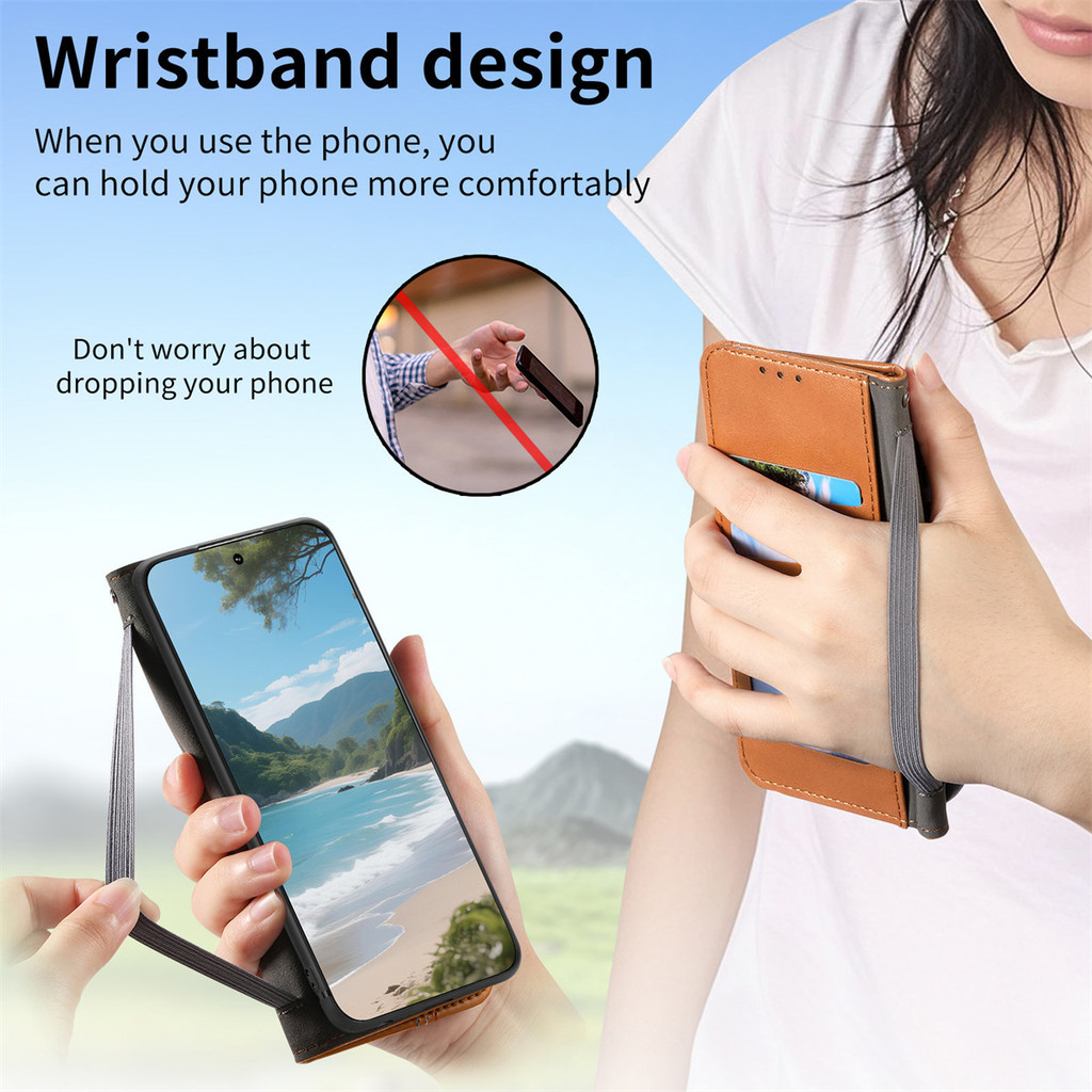 Retro Da Lật Ví Khe Cắm Thẻ Ốp Lưng Điện Thoại Samsung Galaxy S25 Edge Ultra S24 FE A55 A35 A25 A15 A05 A06 A16 A26 A56 A36