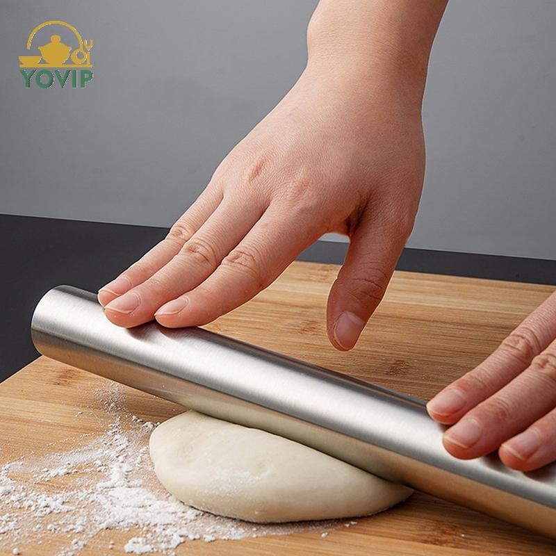 YOVIP Thép không gỉ Cán Pin Dụng Cụ Nhà Bếp Bột Con Lăn Nướng Bánh Pizza Mì Bánh Bao Làm Dụng Cụ Nướng Bánh Chống Dính VN