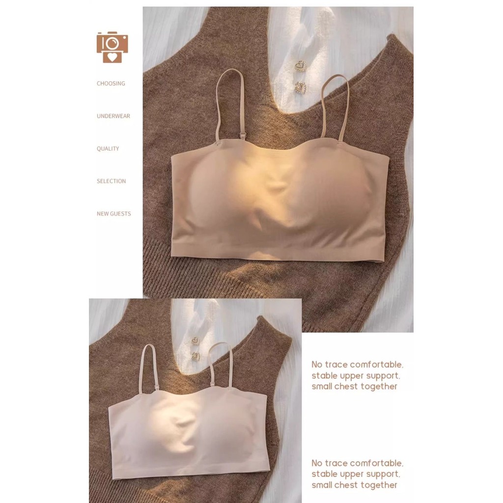 T Tube Top Nhỏ Sling Cố Định Tích Hợp Áo Mùa Hè Mỏng Phong Cách Ngắn Liền Mạch Đẹp Lưng Áo