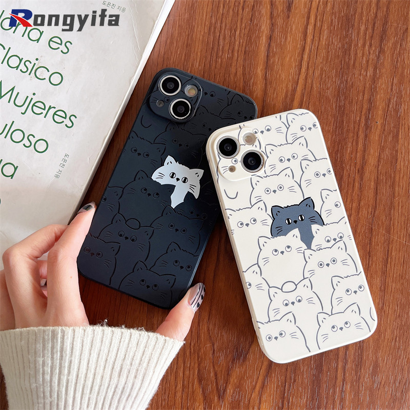Ốp Điện Thoại Mèo Hoạt Hình Cho iPhone 16E 16 Pro Max 15 14 Plus 13 12 Mini 11 Pro Max X XR XS Max 8 7 6 6s Plus SE2 SE3 Ốp Lưng Mềm Mờ Vỏ Cặp Đôi Chống Sốc Dễ Thương