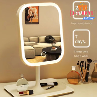 [Đến 3-5 ngày] Gương trang điểm LED hiện đại có thể sạc lại USB-C, Khay đựng & phóng đại 10X, Gương để bàn siêu mỏng có điều khiển bằng cảm ứng, Phong cách tối giản màu trắng