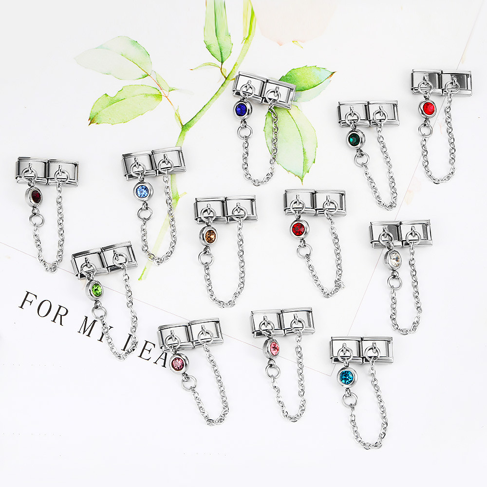 12 tháng Birthstone Ý Vòng tay mô-đun Sáng tạo DIY căng khâu dây thép titan
