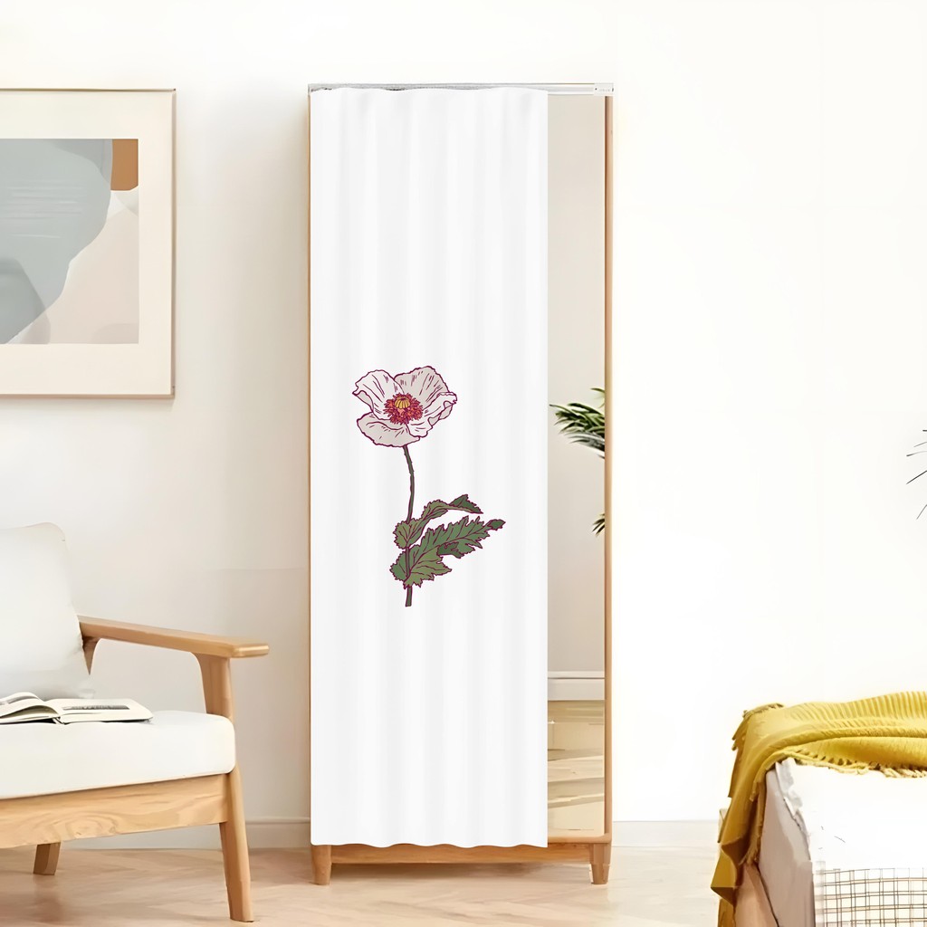 Rèm gương thực vật hiện đại - Minh họa hoa, Vỏ gương toàn thân có đường ray trượt im lặng