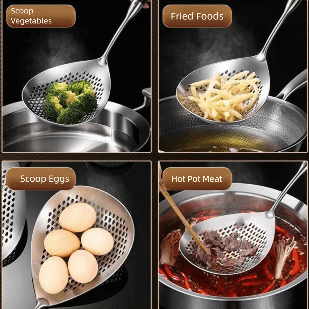 Muỗng lọc thực phẩm JIGK, Muỗng lọc nước cỡ lớn chịu nhiệt, Thép không gỉ bền bỉ Dễ dàng thoát nước Lẩu Muỗng sử dụng trong nhà bếp