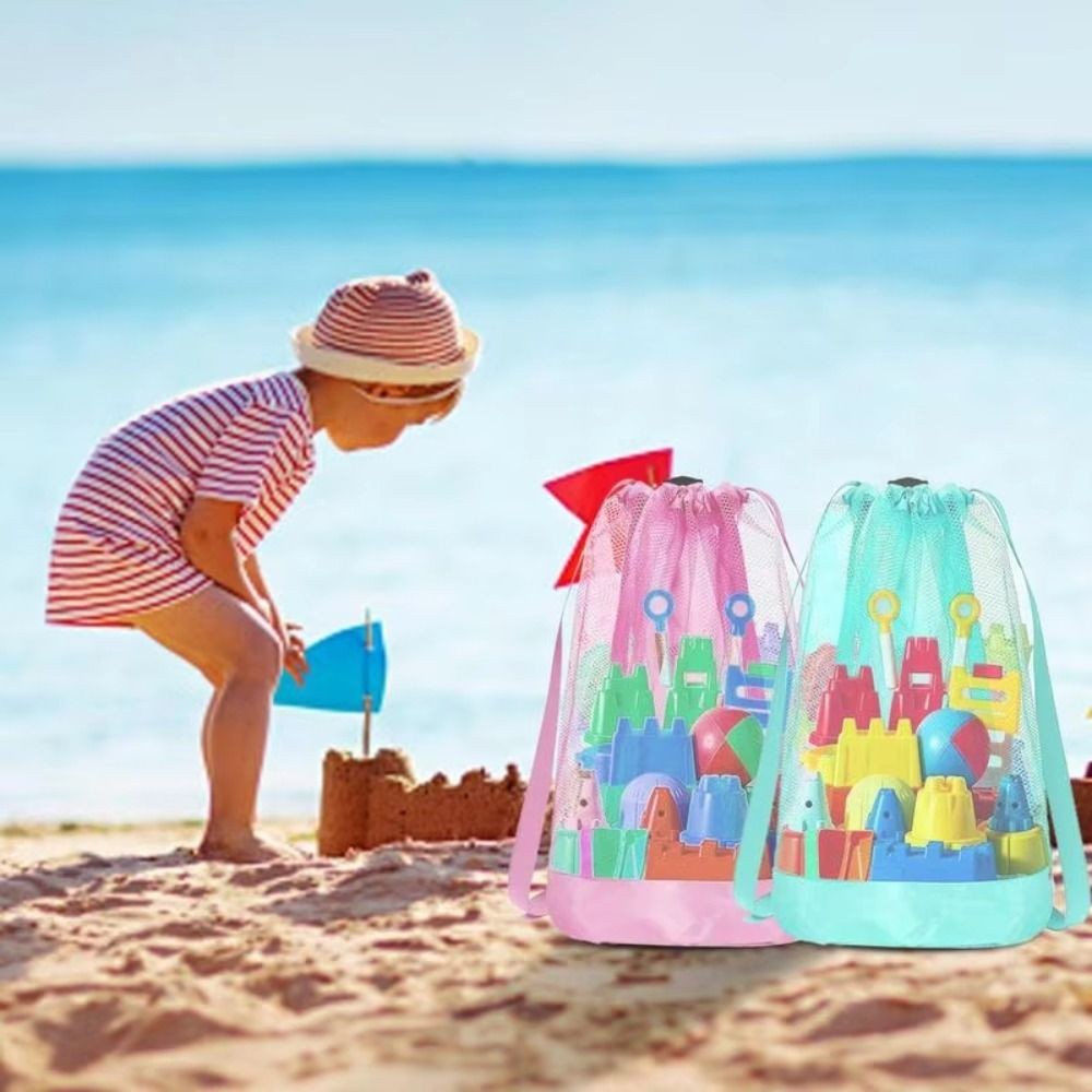 HOBBYIN Túi đi biển bằng lưới HOBBYIN, Ba lô đi biển có dây đeo có thể điều chỉnh chống cát, Túi đựng đồ chơi bể bơi có dây rút bền
