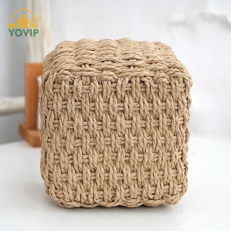 YOVIP 3 Chiếc Handmade Ống Hút Dệt Mềm Tròn Dây Giấy Giỏ Chứa Đồ Để Tổ Chức Trang Trí Hộp Bảo Quản Văn Phòng VN