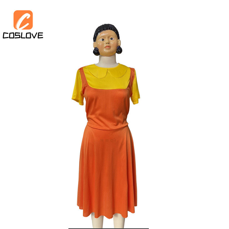 Hàng sẵn có Trò chơi mực Cosplay Quần áo Váy vàng 123 Robot gỗ Váy búp bê Trang phục cho bé gái Cosplay Tiệc Halloween