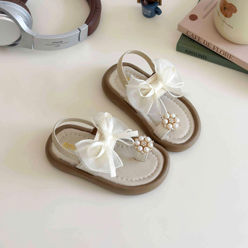 sandal bé gái dép quai hậu cho bé xỏ ngón nơ xinh xắn êm chân QCCC full hộp trắng cho bé từ 1 tuổi MG BABY V7767