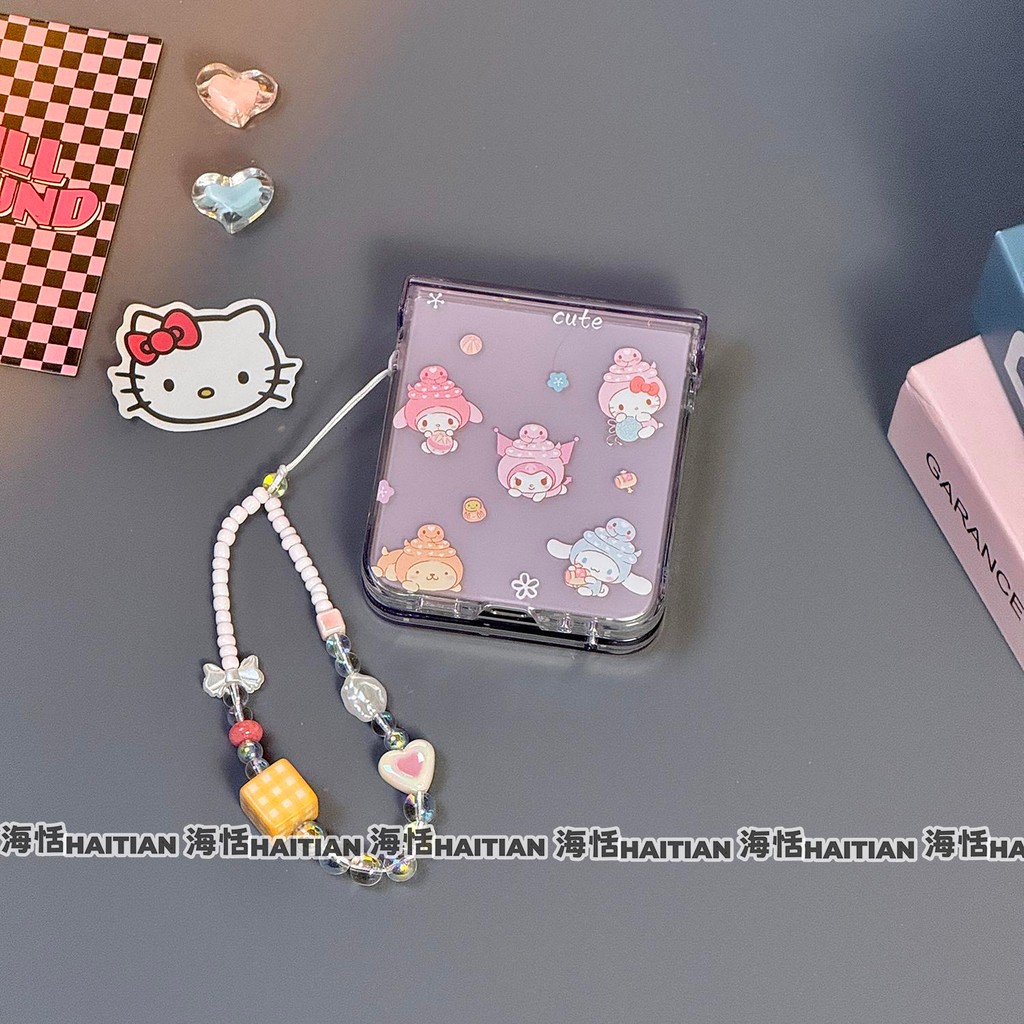 Hoạt Hình Dễ Thương Chấm Bi Mũ Vòng Tay Vỏ Điện Thoại Thích Hợp Cho Samsung Galaxy ZFlip7 ZFlip6 ZFlip5 Dây Gấp Vỏ Cho ZFlip 7 5 6 4 3 5G Vỏ Bảo Vệ