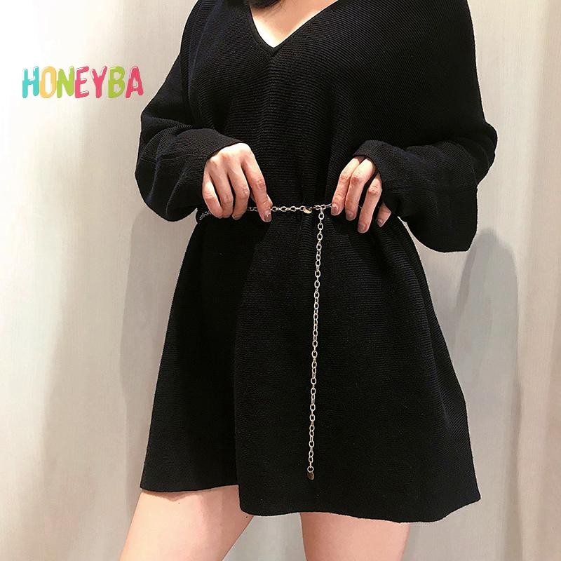 < Honeyba > Dây Xích Thắt Lưng Nữ Thời Trang Kim Loại Vàng Bạc Màu Dây Thắt Lưng Dây Xích Cho Đầm Áo Sơ Mi Phụ Kiện Quần Áo