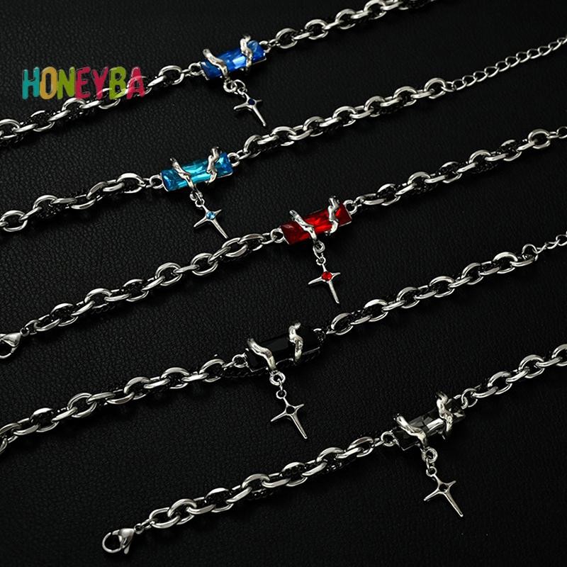 < Honeyba > Thời Trang Tinh Tế Zircon Ngôi Sao Quyến Rũ Dành Cho Nữ Phong Cách Punk Ngôi Sao Màu Bạc Dây Chuyền Vòng Tay Có Thể Điều Chỉnh Phụ Kiện Trang Sức
