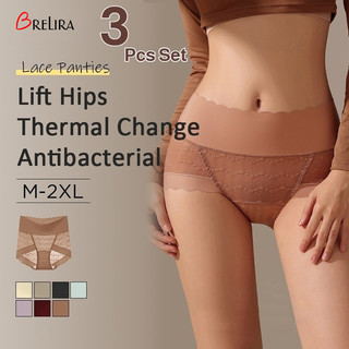 『Brelira』 3/7pcs Seamless Sexy Lace Panties high waist panties Comfortable Mulberry Silk Crotch Plus Size Underwear Briefs Panties