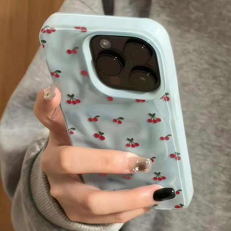 Ốp Điện Thoại Họa Tiết Gấp Anh Đào Dễ Thương Cho iPhone 16 15 12 11 Pro Max 17 13 14 Pro 15 Plus Vỏ Silicon Mềm Chống Sốc Chống Trơn Trượt